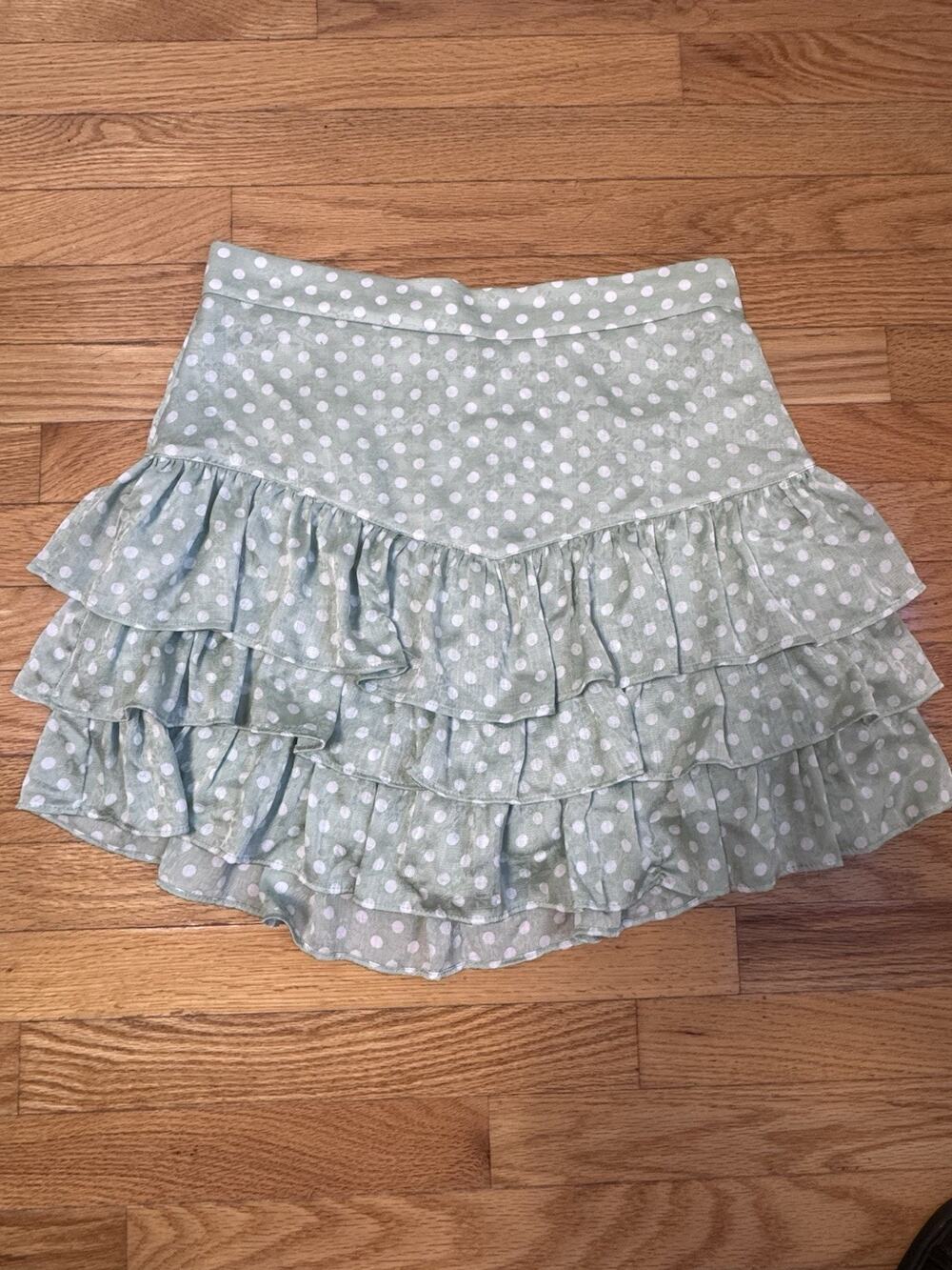 ZARA Polka Dot Ruffle Skort Size L Green White